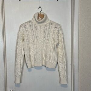 Ralph Lauren Cream Cable Knit Turtleneck Crop Top Sweater Size Small